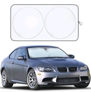 Car Windshield Sunshade White Dual-Circle Foldable Universal w/storagepouch NEW!
